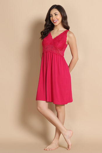 Buy Zivame Lace N Mesh Babydoll - Raspberry Sorbet